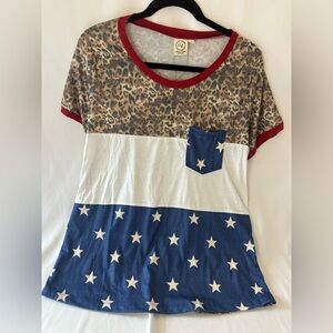 Leopard & Stars Colorblock Tee with Pocket